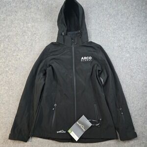 Eddie Bauer Soft Shell Parka Jacket Womens S Full Zip Hooded Black‎ Tech Pockets